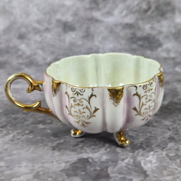 Vintage Royal Halsey Pink Lusterware Cup & Saucer Gold Accents Fluted Body - Picture 10 of 16